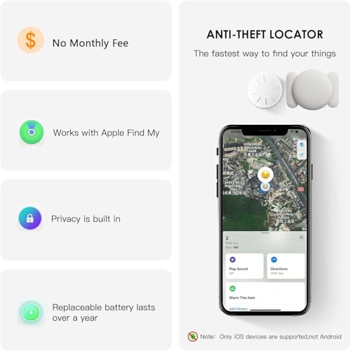 Image of GPS Tracker for Vehicles, Real-Time Undetectable GPS Tracker for Car Work with Find My- No Monthly Fee & SIM Card for Hidden Magnetic GPS Locator for iOS Device, Ultra-Slim, IP68 Waterproof, White