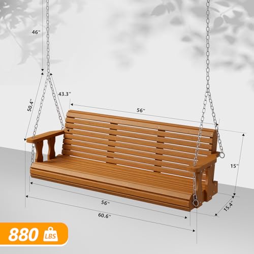 Image of VINGLI Upgraded Patio Wooden Porch Swing for Courtyard & Garden, Heavy Duty 880 LBS Swing Chair Bench with Hanging Chains for Outdoors (Brown, 5 FT)