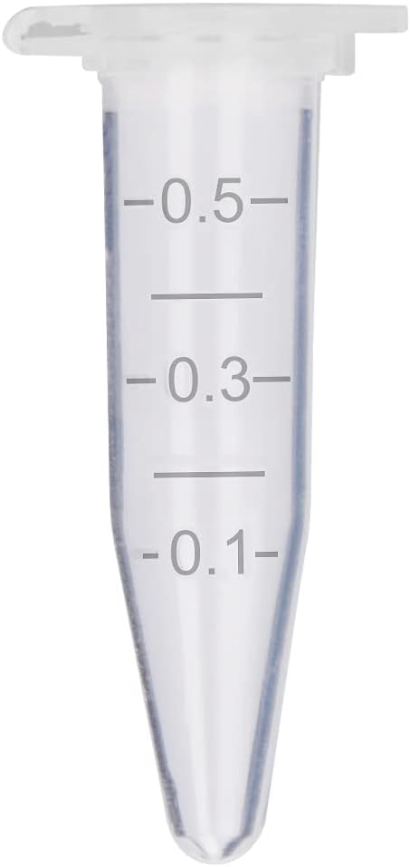 StonyLab Micro Centrifuge Tubes, 0.5ml Polypropylene Graduated Clear Plastic Centrifuge Vials with Flat-Top Snap Cap, Pack of 500 (0.5ml, 500 Packs)