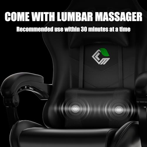 Image of Czlolo Gaming Chair with Footrest Racing Style Lumbar Support Massager Video Game Chair with Metal Legs, High Back Gamer Chair with Headrest, 360 Swivel Office Computer Desk Chair (Black)