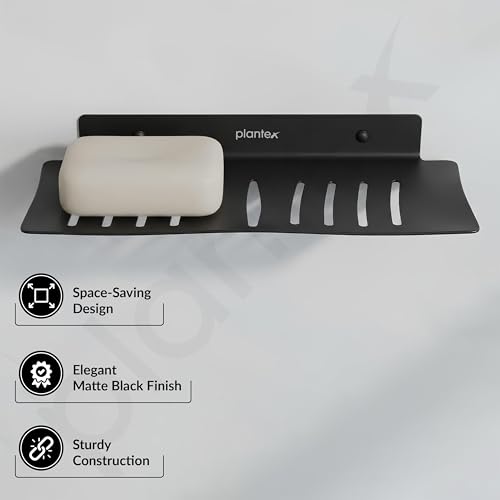Image of Plantex Stainless Steel Double Soap Dish /Stand /Holder /Tray for Bathroom and Kitchen /Bathroom Accessories - Wall Mount (Black)
