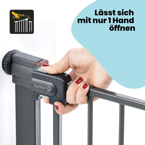 Safety 1st Easy Close Metal Gate, Treppenschutzgitter ohne Bohren, 73–80 cm (bis 108 cm erweiterbar), leicht schließbares Türschutzgitter, mit 1 Hand öffnen, kein Bohren, Zweifachsicherung, Dark Grey