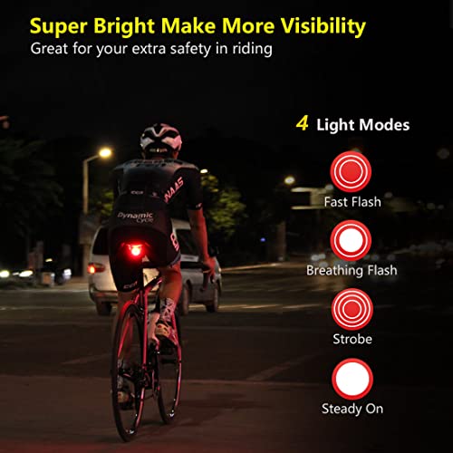 Padonow Smart Bike Tail Light: Auto On/Off Flashing Lights Red Back Led Warning Flashlight Easy Mount Cycling Safety Brake Taillight Usb Rechargeable Ultra Bright Light Sensing Bicycle Rear Light #TOP1