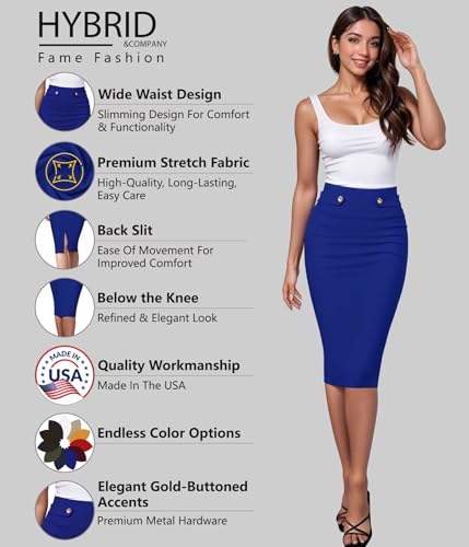 Image of Hybrid & Company Womens Pencil Skirt Premium Nylon Ponte Stretch Office Made in The USA Below Knee