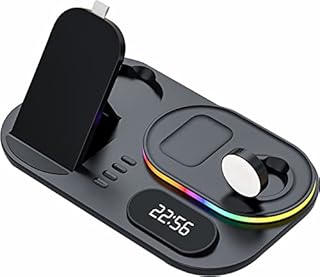 3 in 1 Wireless Charging Station Charging Dock With Digital Clock and Night Light Compatible with iPhone 13/13 Pro/13 Pro Max/12 Mini AirPods 3/2/pro iWatch Series 7/6/5/SE/4/3/2/1 Samsung Galaxy