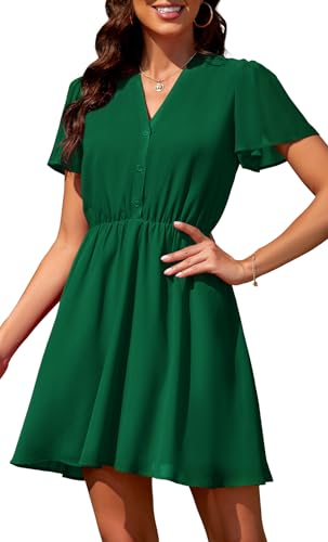 Actcat Damen Kleid V-Ausschnitt Chiffon Kleider Transparent Kurzarm Blumenmuster Freizeitkleider Wickelkleid Minikleid Blusenkleid Sommerkleid...