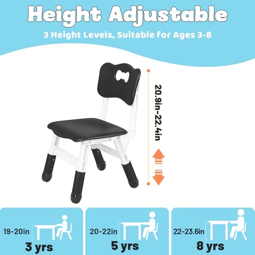 Image of FUNLIO Adjustable Kids Chair (1pc), 3 Level Height Adjustable Toddler Chair for Ages 3-8, Sturdy Child Chairs with Maximum Bearing 220lbs, for Classrooms /Daycares /Homes, CPC & CE Approved - Black