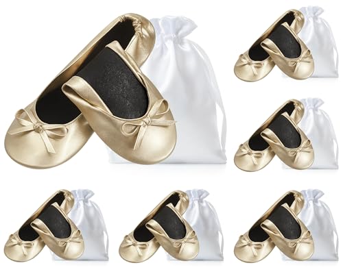 Jecery 6 Pairs Wedding Bridesmaid Ballet Flat Set Women Foldable Flats Portable Ballerina Slippers Wedding Dancing Shoes for Guests Bachelorette Party Gifts Bridal Shower Supplies