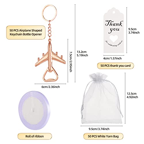 Winocbxt 50PCS AirplaneRose Gold Bottle Opener Keychains for Wedding or Bridla Shower Favors, Gifts, Souvenirs to Guests Bluk - Image 3