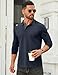COOFANDY Men's Polo Shirts Long Sleeve Casual Cotton Golf T-Shirts Contrast Collar Polos Stylish Tops Navy Blue