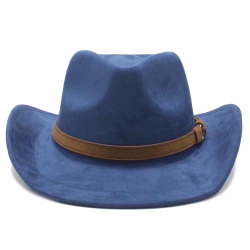 Image of Unisex Western Suede Cowboy Cowgirl Hat Classic Wide Brim Fedora Hat for Men &Women