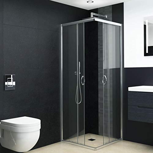 Festnight Shower Enclosure with Sliding Doors Satin Chrome Frame Bathroom Shower Partition Safety Glass Shower Corner Screen Wall 31.5 x 31.5 x 72.8 Inches (L x W x H)