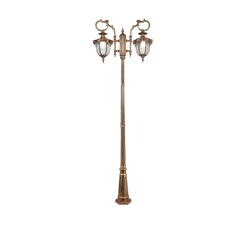 QUSYZD Lamp Post Lights Outdoor, Lamp Post Lights Outdoor, Vintage High Pole Garden Street Glass Post Light E27 2-Lights European Outdoor Ip54 Waterproof Brass Metal Aluminum,Height 3m