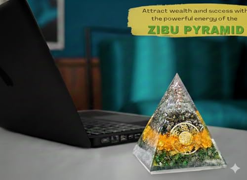 Image of Money Magnet Pyrite Pyramid for Home & Office | Pyrite Citrine Green Aventurine Vastu Pyramid with Zibu Symbol | Wealth Attraction Financial Growth Business Success & Positive Energy Decor