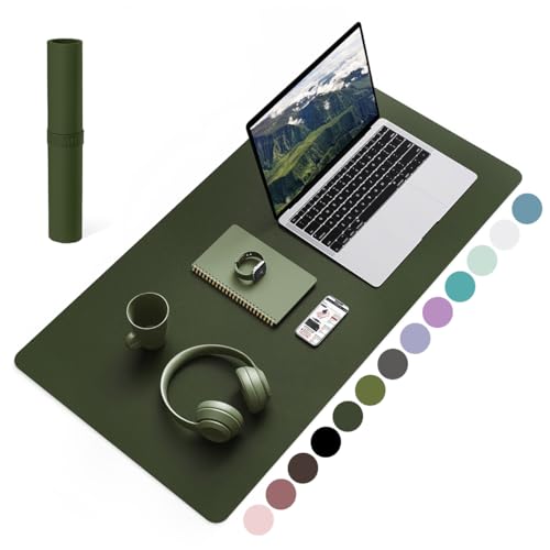 YSAGi Non-Slip Leather Desk Pad, Waterproof Laptop Computer Desk Keyboard Mat, Table Protector Blotter Mat, Large Mouse Pad for Office/Work/Home/Decor(Olive Green, 31.5" x 15.7") Olive Green