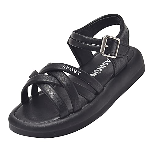 Girls' Sandals Girls Crossed Toddler Beach Sandals Summer Children Baby Boys Shoes Strap Girl's shoes (Black, 4 Big Kids)