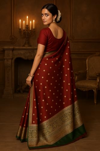 Image of Women's Glory Womens Kanjivaram Banarasi Silk Saree Blend Woven Zari with Jacquard Woven Unstitched Blouse Piece.