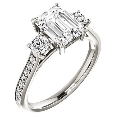 10K/14K/18K Solid White Gold Handmade Engagement Ring, 3.5 CT Emerald Cut Moissanite Solitaire Ring, Diamond Wedding Ring Set for Women/Her, Anniversary/Propose Gifts, VVS14