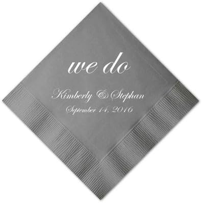 Personalized Platinum Wedding Cocktail Napkins, set of 100