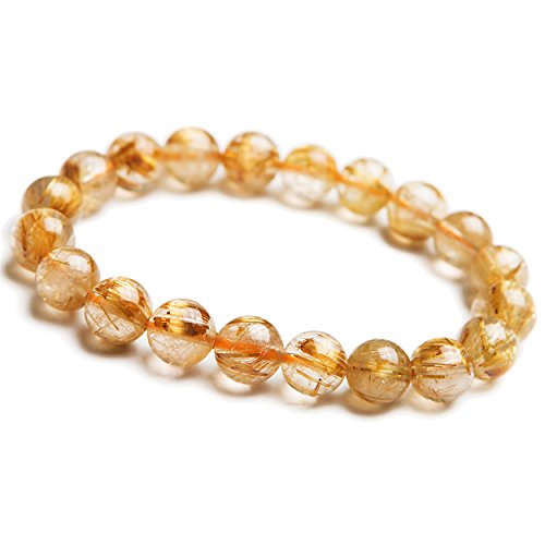 Quartz rutilé jaune naturel : bracelet perles 10mm en cristal d'exception