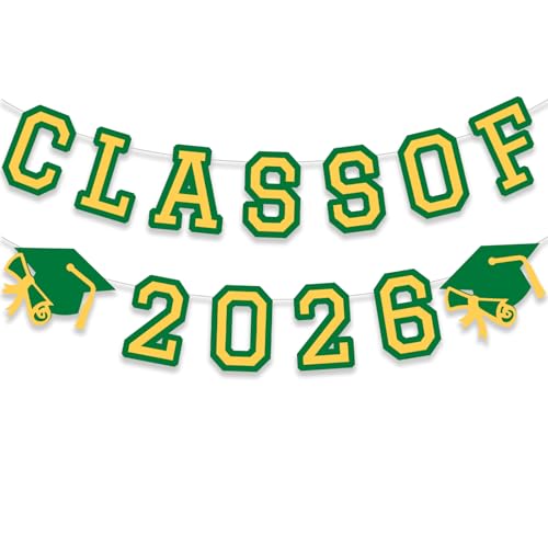 Image of Class of 2026 Graduation Banner University College Grad Garlands Decoration Party Supplies High School Colors Green Yellow