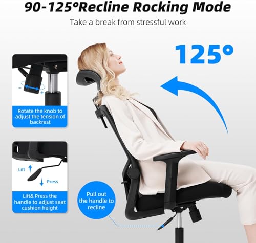 Daccormax Bürostuhl Ergonomisch, Schreibtischstuhl mit Verstellbarer Kopfstütze, Armlehnen, Lendenwirbelstütze… – Ansicht 5