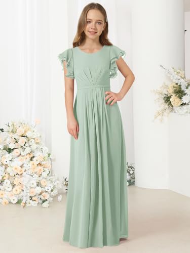 Junior Bridesmaid Flower Girl Chiffon Maxi Dress for Wedding Ruffle Sleeve Birthday Formal Pageant Dress2