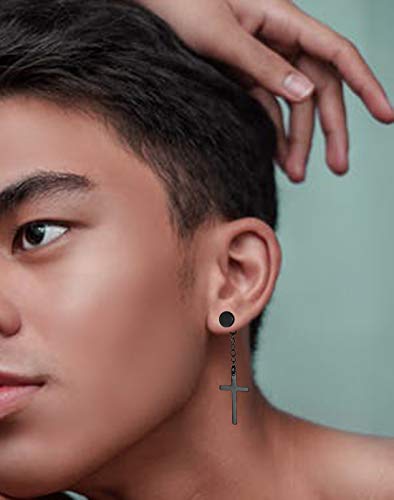 Ofeiyaa 15 Pairs Stainless Steel Cross Dangle Hinged Earrings Hoop Huggie Earrings Cz Stud Earrings Set For Men Women Ear Piercing Jewelry Black Silver Gold Tone #TOP3