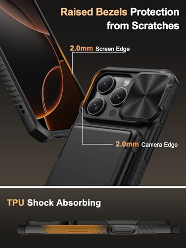 Image of Vihibii for iPhone 16 Pro Case Wallet with Card Holder (4 Cards) [RFID Blocking] & Slide Camera Cover, Military Grade Drop Protection, Rugged Hard Back & Silicone Edge Phone Case, 6.3 inch 2024, Black