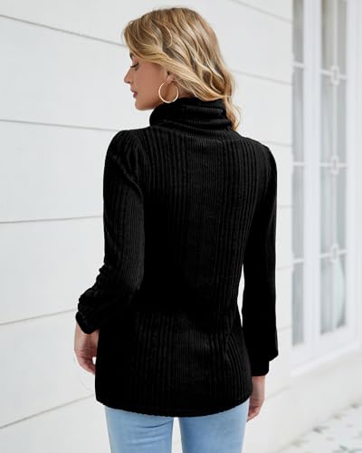 Bulotus Women's Turtleneck Tunic Sweaters Long Sleeve Ribbed Knit Comfy Loose Casual Fall Sweater