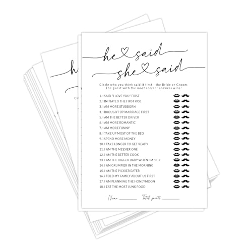 Cartes de jeu He Said She Said : 50 cartes de jeu de mariage et EVJF minimalistes