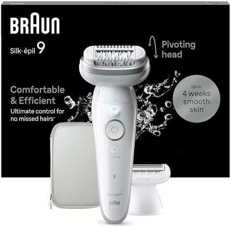 Braun Silk-épil 9 Epilator with Pivoting Head, Braun Epilator for Women, Easy Hair Removal Device, Women's Electric Shavers, Wet & Dry,Lasting Smooth Skin, with Lady Shaver Head & Trimmer Comb