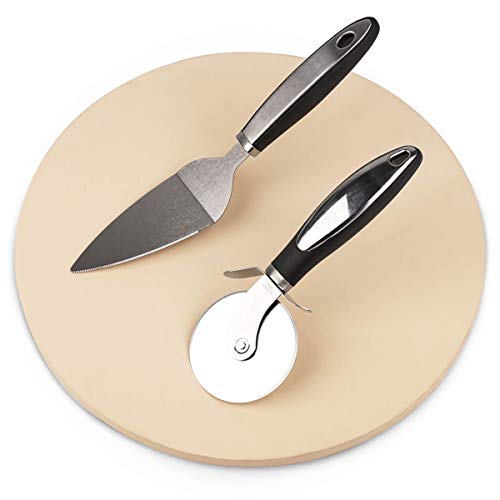 AUGOSTA Round Pizza Stone for Oven and Grill, Free Pizza Peel Paddle, Pizza Cutter Wheel and Pizza Server, Durable and Safe Baking Stone for Grill, Thermal Shock Resistant Cooking Stone, 13 Inch - Thumbnail 7