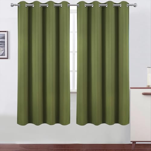 Image of LEMOMO Blackout Curtains 66 x 72 Inch Long Olive Green Curtains Set of 2 Panels Room Darkening Curtains for Bedroom and Living Room
