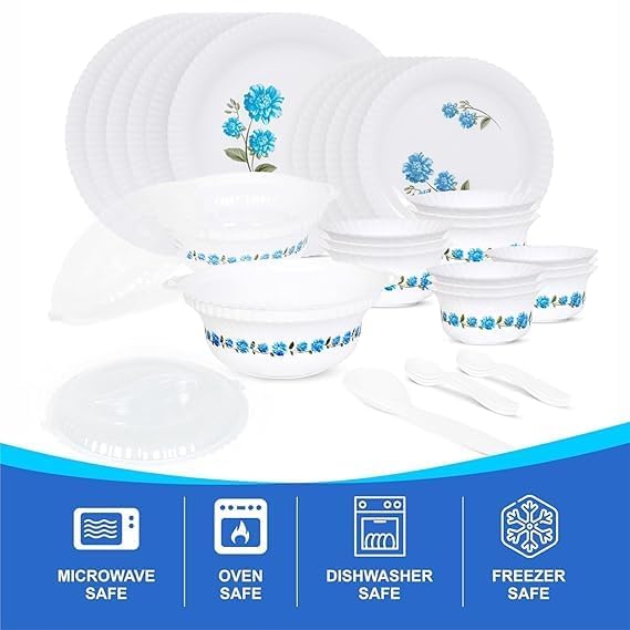 Black Sparrow Unbreakable Plastic Light Weight Dinner Set of 36 Pcs, 6 Big PLATS, 6 Small PLATS, 12 Small Bowl,6 Table Spoon,2 Big Spoon, 2 Big Bowl with 2 LID Multi Color (Blue) - Image 8