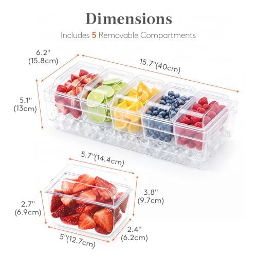 Lifewit Chilled Condiment Containers with Lids, Plastic Taco Bar Serving Set for Party with 5 Containers, Ice Garnish Tray for Mimosa Bar Supplies, Clear Serving Platter for Fruit, Salad, Snack #2