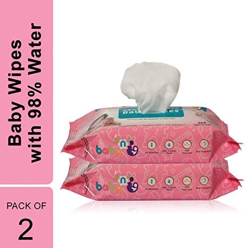Babynu Water Wipes, 80 Wet (White) - Pack of 2