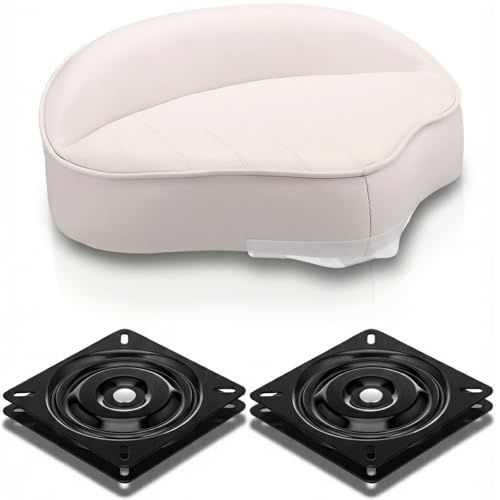 Canchiing Fishing Boat Seat with 2 Pedestal Base Foldable Casting Butt Seat Universal Marine Chair Metal Base 3/4 Pin Post Socket for Pontoon Sightseeing Speedboat Yacht 15x11x5 Inch(White)