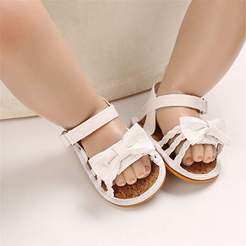 E-FAK Baby Girls Summer Sandals Toddler Infant Cute Flowers Anti-Skid Rubber Sole First Walkers Shoes (01 White, 0_Months)