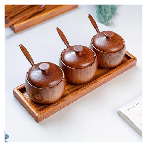 Salero de madera y tarro de condimentos retro para almacenamiento 7