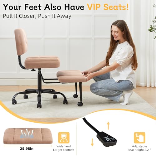 Image of Criss Cross Legged Office Chair with Wheels,Swivel Meditation Chair for ADHD,Ergonomic Desk Chair with Thicken Adjustable Footstool,Fabric Sitting Fidgeting Kneeling Chair for Home Yoga Brown
