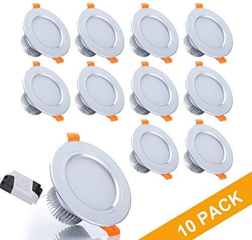 Set of 10 Daylight white Recessed Lights of 3W