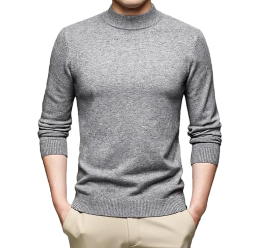 Men Mock Neck Pullover Solid Color Turtleneck Knitwear Autumn Winter Sweater