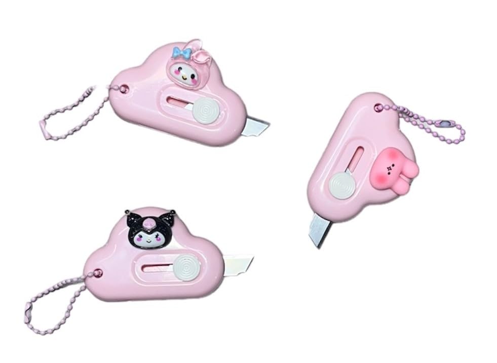 DC DECORIO 3Pcs Mini Utility Knife Set - Student Paper Cutter, Stationery Knife, Stainless Steel Box Opener for Unpacking Express Parcels (Pink)