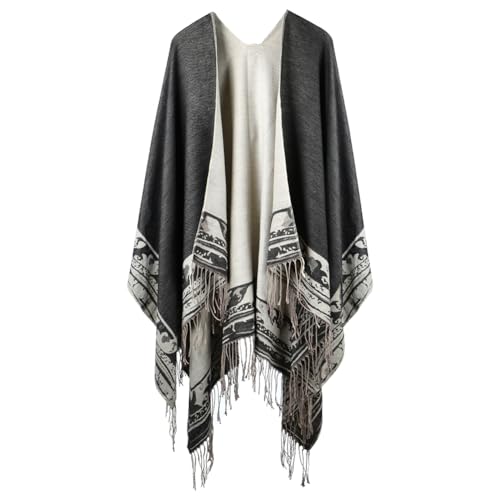 HOTUT - HOTUT Echarpe Epaisse Poncho Cardigan, Hiver Chaud avec Franges, Châle Cape Ouvert, Femme Châle Ouvert Cape, Echarpe Automne Hiver Ethnique pour Temps Froid
