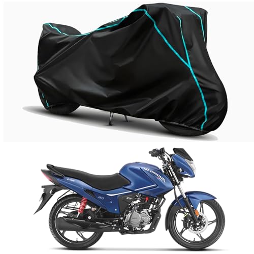 Image of Waterproof Bike Body Cover Compatible for | Hero Glamour Xtec-Dis | Taffeta Fabric, Sky Piping Design, Bottom Elastic Fit | Dustproof, Sun UV & Rain Protection for All Weather.