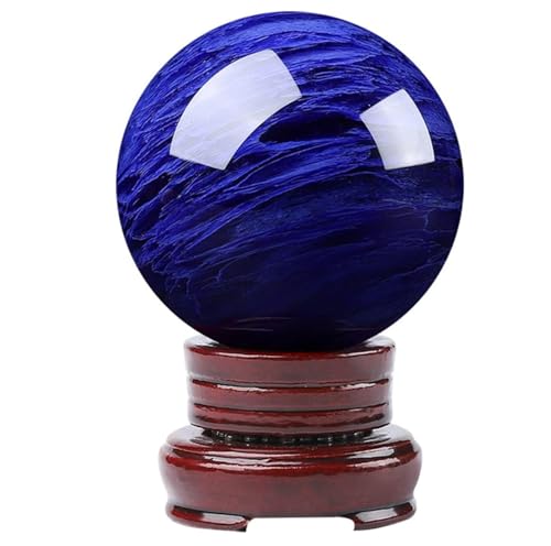 Boule de cristal bleue en quartz 120mm avec support pour divination et déco