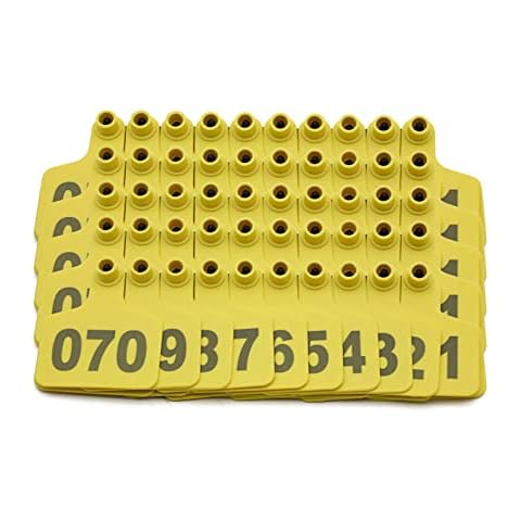 100PCS Cattle Ear Tags Numbered 001-100, Plastic Livestock Animal Ear Tag for Cows Goats Sheep Pigs Animal Identification Earring Tagger (Yellow) Cover