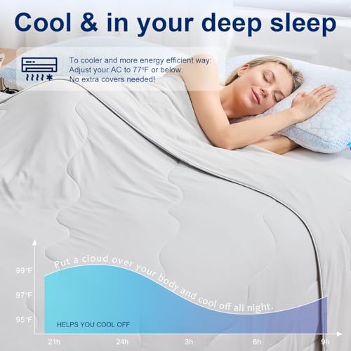 Qutool Sommerkühldecke Doppelseitig - Leichte Selbstkühlende kühlende Decke mit Arc-Chill, Atmungsaktive Sommerdecke für Heiße Schläfer, 228x228cm Grau