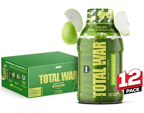 Redcon1 Total War Ready To Drink Preworkout, Green Apple - 350Mg Of Fast Acting Rtd Caffeine - Beta Alanine + Citrulline Malate For Increased Pump - Keto Friendly Workout Drink (12 Servings) #TOP11